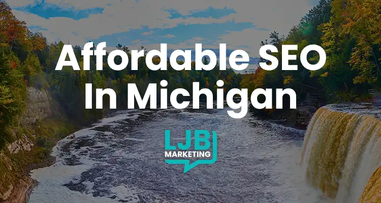 Affordable SEO In Michigan Graphic with Michigan Waterfall in Background